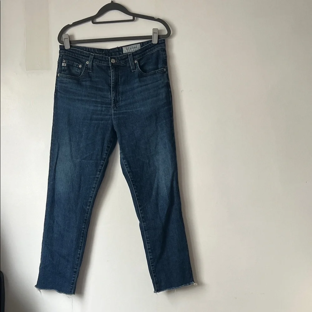 AG Adriano Goldschmied Dark Blue Cropped Jeans with Raw Hem 30
